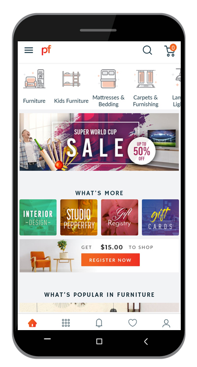 Mobile app of an online furniture shop