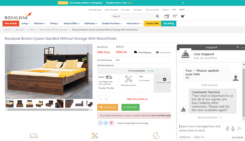 Online furniture store with chatbots