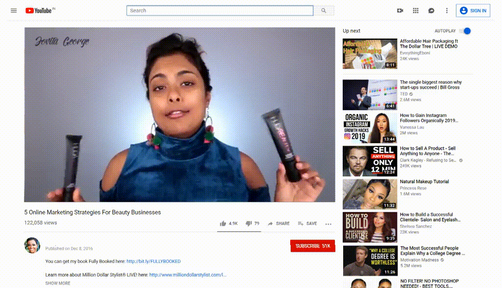 YouTube marketing by an online cosmetics store