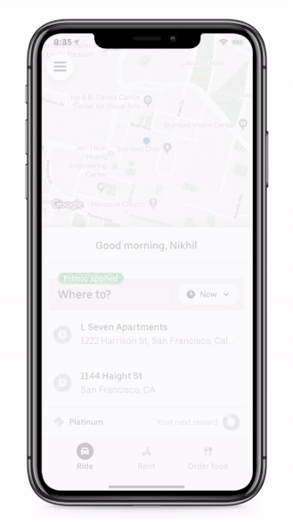 Uber app with real-time transit data