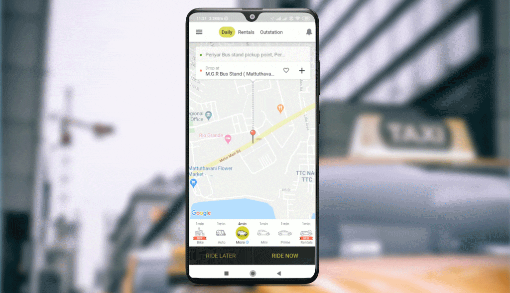 schedule ride option in a taxi app