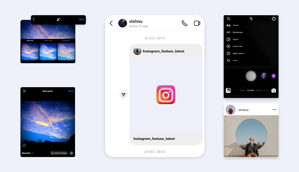 Diverse features of Instagram app